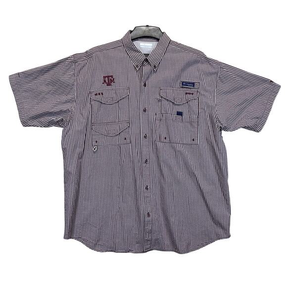 Columbia PFG Texas A&M Aggies Shirt Men's XL Maroon Plaid Super Bonehead Fishing - Picture 1 of 16